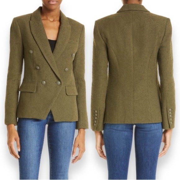 L'AGENCE Kenzie Double Breasted Bouclé Tweed Blazer Ivy Green Size 14 NWT‎